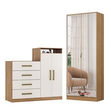 Imagem de Cômoda Sapateira Áurea e Armário Multiuso Grife Amêndola Touch Off White  – Demóbile