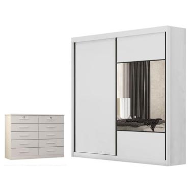 Imagem de Guarda Roupa Casal Sienna com Espelho e Gaveteiro Milão com Chave Neve - Novo Horizonte