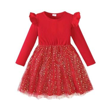 Imagem de Vestido De Malha Com Estrelas Brilhantes Para Meninas, Manga Longa, Mo