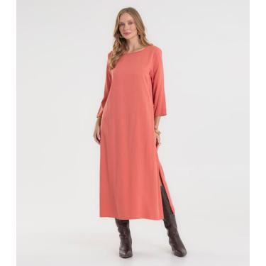 Imagem de Vestido Feminino Manga Longa Com Fenda Rovitex Laranja, M, Laranja