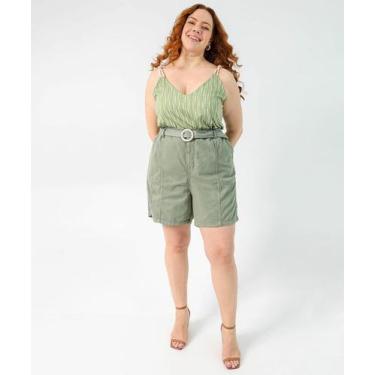 Imagem de Bermuda Plus Size Feminina Sarja Cinto Verde - Ecxo Jeans, 50, Verde