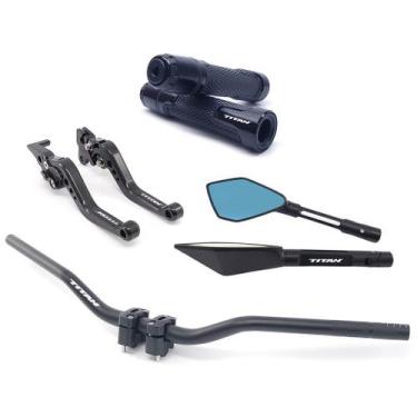 Imagem de Kit Manete Manopla Guidão Retrovisor Titan Gravado a laser - NoBrand, 