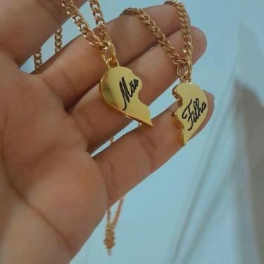 Imagem de Colar Mãe e Filha em Ouro Dourado com Pingente Coração Dividido para P