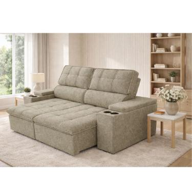 Imagem de Sofa 3 Lugares Retratil Reclinavel 230cm Linho Aveludado USB Pluma Ferguile