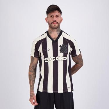 Imagem de Camisa Corinthians Raglan Dry Listrada Preta e Branca - Coimbra, M