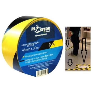 Imagem de Fita de Demarcação de Solo Amarela e Preta - 48mm x 30m - Plastcor - C