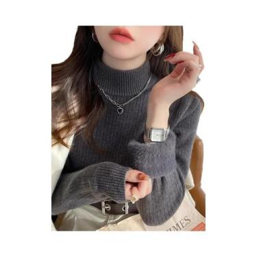 Imagem de Suéter Feminino De Inverno Grosso Com Gola Alta, Quente, Forrado Com V