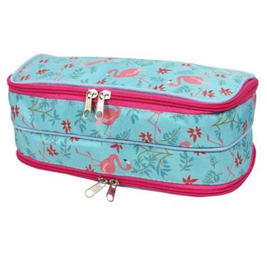 Imagem de Necessaire Feminina Flamingo Maquiagem Acessórios Grande - Vou Leve