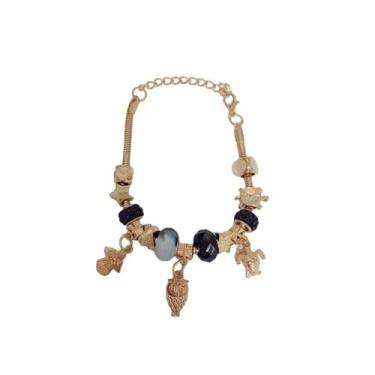 Imagem de Pulseira Berloque Prateada E Dourada Feminina De Pedras - Scilla
