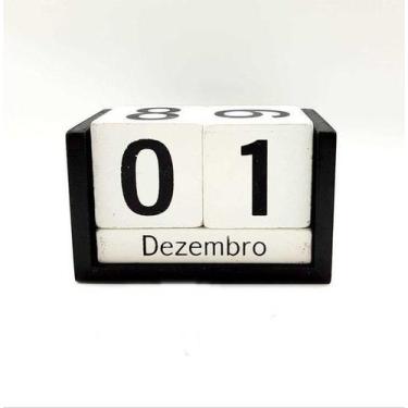 Imagem de Calendário Decorativo Permanente Preto e Branco em Madeira - Golden