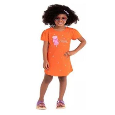 Imagem de Vestido Infantil Menina Poly Touch E Meia Malha - Rovi Kids, Laranja, 