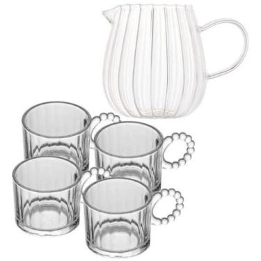 Imagem de Kit Leiteira 660ml de Vidro + 4 Xícaras Classic Vidro 100ml - pra vc
