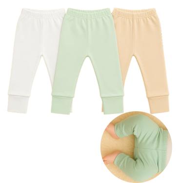 Imagem de Kit 3 Calças Mijão Vira Pé Bebê Culote Suedine 100%  Algodão