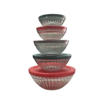 Imagem de Conjunto de 5 Tigelas Bowls Em Vidro C/Tampa Cores Sortidas - Homeland