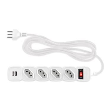 Imagem de Protetor Eletrônico Intelbras EPE 204 USB 4 Tomadas 2 Portas Cabo 3M Dupla Proteção Branco