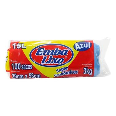 Imagem de Saco De Lixo Econômico 15l Azul Embalixo Com 100un + Brinde  Kit 3un -
