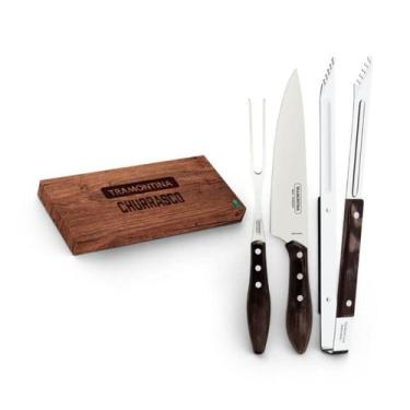 Imagem de Conjunto para churrasco polywood com faca garfo e pegador 3 peças - Tr