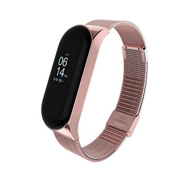 Imagem de 3Chome Pulseira de metal compatível com Mi Band 6/Mi Band 5/Mi Band 4/Mi Band 3, acessórios de substituição de pulseiras para relógio inteligente (rosa rosa)