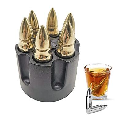 Imagem de HIOD Bullet Whiskey Stones Cool Gadgets Cubos de gelo de aço inoxidável, pedras refrescantes reutilizáveis para vinho de uísque, mantenha a bebida fria por mais tempo, dourado