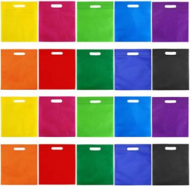 Imagem de Aneco 50 peças de sacos não tecidos de 24 cm x 29 cm, sacola de guloseimas de poliéster, cores arco-íris, sacola de presente de festa, lembrancinhas de festa, 10 cores