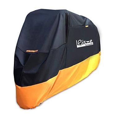 Imagem de HIOD Capas de motocicleta capa de lona pano capa de moto scooter protetor à prova d'água chuva à prova de poeira bicicleta capa tenda, preto laranja, GG