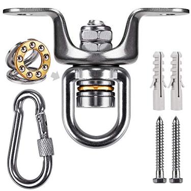 Imagem de SELEWARE Gancho resistente para saco de boxe para boxe, suporte de gancho pesado com rotação de 360 graus com rolamento e mosquetão, suporte de feixe de madeira para treinamento de boxe, Muay Thai, capacidade de 317 kg