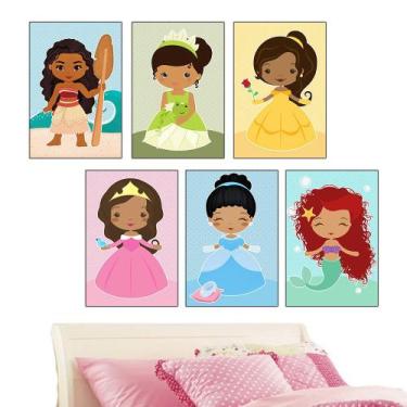 Imagem de Quadros Infantis Princesas Negras Kit 6 Peças 20X30cm Quarto Meninas C