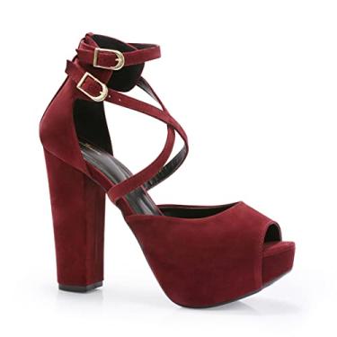 Imagem de Sandália Modarpe Meia Pata Salto Alto Feminina M11 Cor:Marsala;Tamanho:35