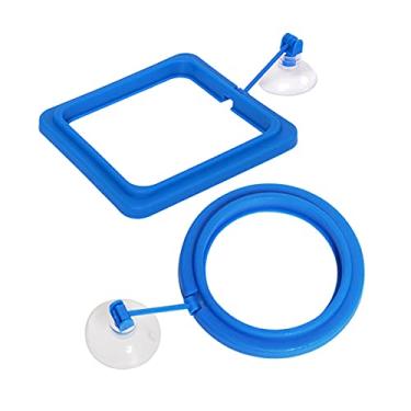Imagem de Ailinda 2 peças de anel de alimentação de peixe redondo e quadrado para alimentador de alimentos flutuantes com ventosa para aquário tanque de peixes