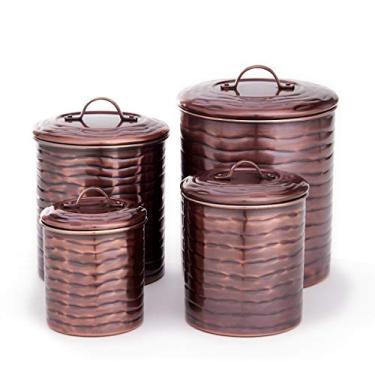 Imagem de Old Dutch 4 peças Conjunto de onda de cobre antigo, 4, 2, 1 unidade Canister, 4Qt, 2Qt, 1Qt