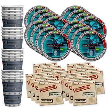 Imagem de Conjunto de artigos de festa de aniversário Secret Agent Top Secret Spy para 16 pessoas, pratos, guardanapos, copos