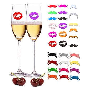 Imagem de Marcadores de bebidas de silicone WZT 30 peças Marcadores de vinho Canetas de vinho Identificador de vidro vinho para berloques de bebidas da família de bar Várias Festas de Jantar