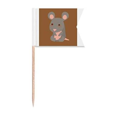 Imagem de Desenho animado infantil adorável mouse do zodíaco bandeiras de palito de dente propício marcação para festa bolo comida prato de queijo