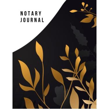 Imagem de Notary Journal: 8.5x11 Large Notarial Logbook / With 200 Numbered Pages - Two Record Logs Per Page / 400 Records / Gold Leaves on Modern Black White Curve Art / Ledger Book Gift For Signing Agents
