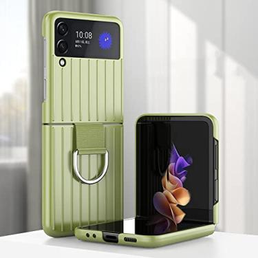 Imagem de Para samsung galaxy z flip 3 capa de telefone para zflip3 dobrável à prova de choque capa protetora anti-riscos com anel, verde menta, para samsung z flip 3