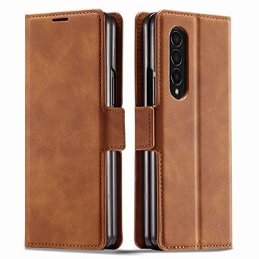 Imagem de Capa para Samsung Galaxy Z Fold 3 para Galaxy Z Fold 4 Fold3 com bolso para cartão dobrável capa carteira carteira de couro capa de livro, capa marrom, para Samsung Z Fold 4