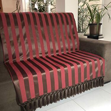 Imagem de Manta Para Sofá em Tecido Jacquard Listrado Marsala com Marrom 190x140cm