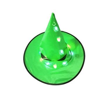 Imagem de Bestgift chapéu de bruxa infantil chapéu de feiticeiro acessórios de decoração de festa verde + brilho (gancho) 39 cm de altura