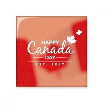 Imagem de Azulejo de cerâmica com slogan Happy Canada Day 4 de julho, folha de bordo, decalque brilhante