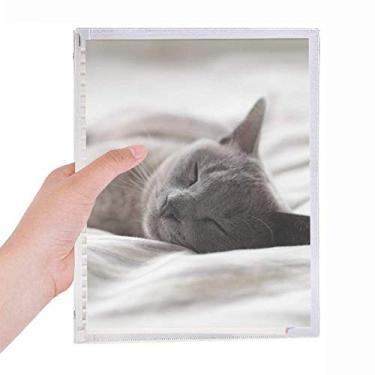 Imagem de Caderno de fotos com desenho de gato cinza fofo com folhas soltas diário recarregável