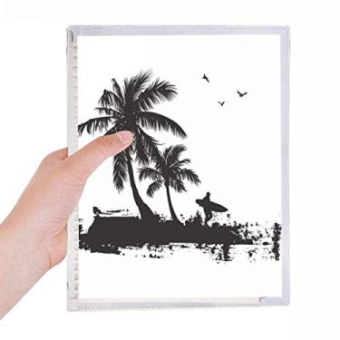 Imagem de Caderno com estampa de ilustração de coqueiro de praia com folhas soltas, diário recarregável, papelaria
