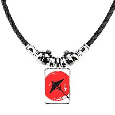 Imagem de DIYthinker Colar com ilustração de pintura de pincel japonesa, joia com torque, pingente de corda de couro