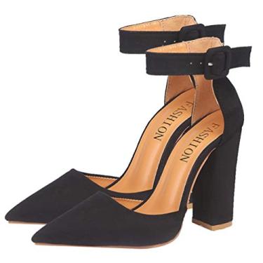 Imagem de 1 Par sapatos de salto alto oco feminino sandálias para mulheres elegantes de verão alto robusto bombas pretas sandálias grossas para mulheres sapatos de salto grosso graça alça