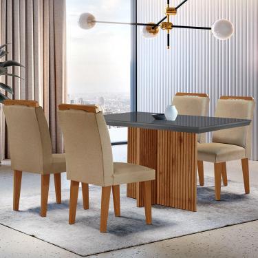 Imagem de Sala de Jantar Mesa Olímpia 120CM MDF Vidro Canto Reto com 4 Cadeiras Athenas Moderna