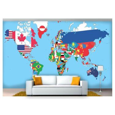 Imagem de Papel De Parede Mapa Mundi Bandeiras Países  Nmu06