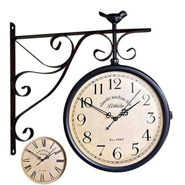 Imagem de Relógios retrô de dupla face estilo antigo europeu criativo clássico para pendurar na parede sala de estar ao ar livre quarto estudo decoração relógio montado na parede Efficency