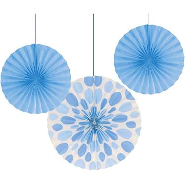 Imagem de Creative Converting 3 ventiladores de papel sólidos e de bolinhas, 30,5 cm/40,6 cm, azul pastel