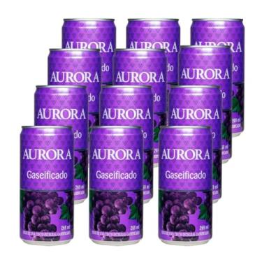 Imagem de Kit 12 Suco De Uva Tinto Gaseificado 100% Suco Aurora 269 Ml Lata Refrigerante Natural e Saudável