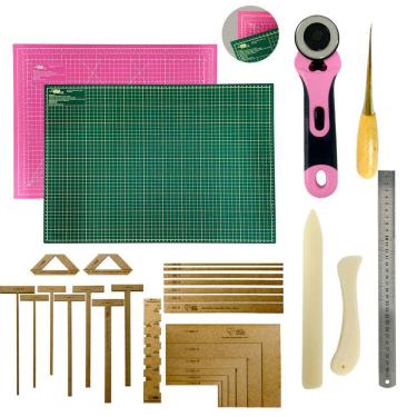 Imagem de Base de Corte A2 45x60 Dupla Face Kit Encadernação Gabarito Esquadros Scrapbook Réguas Cortador de Tecidos Dobradeira Agulhão