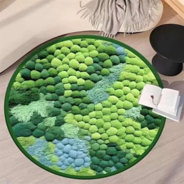 Imagem de Lifup Tapete de área de musgo verde, tapete redondo macio com estampa botânica, antiderrapante, lavável, boho para decoração de sala de estar, decoração de cama, verde, 24 x 7 cm